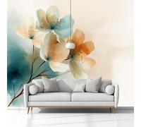 Carta da Parati 3D Non Tessuto Fotomurali Acquerello Orchidea Beige, Moderno Poster Gigante da Parete 368x254 cm per Camera da Letto e Soggiorno, Decorazione Murale per Casa