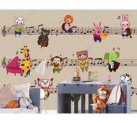 Carta Da Parati 3D Nota Musicale Concerto Animale Camera Dei Bambini Fotomurale Tessuto Non Tessuto Murali Soggiorno Camera Da Letto Decorazione Murale 150(W) X105(H) Cm