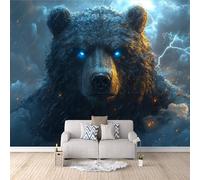 Carta da Parati 3D Orso Fulmine Fotomurale Nuvole Animali Fototapete 250x175 cm Murales da Parete Tessuto non Tessuto Facile da Installare Adatto per Soggiorno Cucina Carta da Parati Camera da Letto