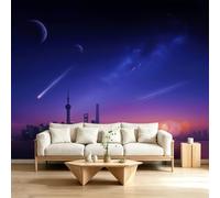 Carta da parati 3D panoramica personalizzata moderna 450 x 280 cm, cielo stellato, skyline della città, poster da parete in tessuto non tessuto, decorazione da parete per soggiorno, camera dei bambini