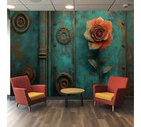 Carta da parati 3D Pwallpaper - Rosa meccanica steampunk con placche petali metalliche e ingranaggi/pistoni integrati, Carta da parati in poliestere biomeccanico ind