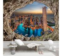 Carta Da Parati 3D Scena Notturna Della Città Delle Caverne Carta Da Parati Fotografica 3D,Murale,Soggiorno,Camera Da Letto,Sfondo Da Soffitto,Decorazione,Dipinto 350x245cm