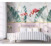 Carta Da Parati 3D Tropicale Foglia Uccello Linea Dorata 300x210cm Fotomurali Poster Gigante Design Murale Decorazione -MIWEI Wallpaper-ZXY-14485