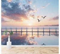 Carta da Parati 3D Uccelli In Volo Tramonto Lago Riflessi | Texture Decorative e Lussuose Ideali per Uffici Zone Studio Abitazioni Camere da Letto Soggiorni Pareti D'effetto-430cm×300cm