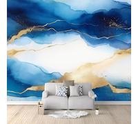 Carta Da Parati 400 X 280 Cm Acquerello Leggero Di Lusso Blu Texture Inchiostro Linee In Lamina D'Oro Vello Sfondo Murale Xxl Moderne Decorazione Sfondo Salotto Camera Da Letto Murali Decorazione