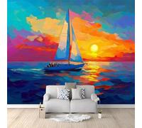 Carta Da Parati 400 X 280 Cm Dipinto Ad Olio Sul Mare Arancione Barca A Vela Tramonto Vello Sfondo Murale Xxl Moderne Decorazione Sfondo Salotto Camera Da Letto Murali Decorazione