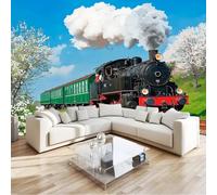 Carta Da Parati 400 X 280 Cm Trasporto Retrò Binario Del Treno Verde Vello Sfondo Murale Xxl Moderne Decorazione Sfondo Salotto Camera Da Letto Murali Decorazione