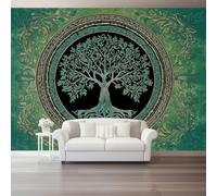 Carta da Parati 400 x 280 cm（WxH), Arti Decorative Forme Geometriche Botanica per Soggiorno Camera Ristorante Camera dei Bambini e Decorazione da Parete Verde