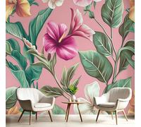Carta da parati 400x280cm - Murale alla Uccello Del Paradiso, Orchidea Decorazione da Muro Poster Gigante Fiori Tropicali Tessuto di Seta per Camere Soggiorno Ufficio, Rosa