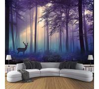 Carta da Parati 450x315cm Fotomurali in Seta Foresta Nebbiosa Decorazione da Muro Cervo Misterioso XXL Poster Gigante per Soggiorno Camera Da Letto Bagno, Viola