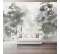 Carta da Parati Acquerello Foresta Nebbiosa da Parati Autoadesiva, Bianco Grigiastro Carta Adesiva Foto Murale Rotolo per Camera da Letto Soggiorno Corridoio 250 x 175 cm（WxH