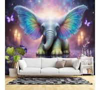 Carta da parati adesiva da parete, motivo elefantino, ali iridescenti, farfalle viola, tessuto autoadesivo (senza PVC), carta da parati fotografica grande, rimovibile, per soggiorno, camera da letto