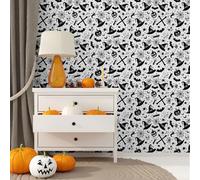 Carta da Parati Adesiva Halloween Nero Carta Parati Adesiva Impermeabile Tappeto Murale Autocollante PVC Resistente Rimovibile per Soggiorno Camera Muri e Mobili 45x300 cm/ 3 rotoli