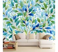 Carta da Parati Adesiva Muro, 300 x 210 cm Carta da Parati Blu, Bellissimo Elegante Lussuoso Foglie Di Salice Stampa Pellicola Adesiva per Mobili Camera da Letto Soggiorno Bagno Cucina
