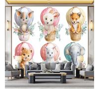 Carta da Parati Adesiva Muro Fumetto, 300 x 210 cm Carta da Parati Colore, Palloncini Carini Animali Stampa Pellicola Adesiva per Mobili Camera da Letto Soggiorno Bagno Cucina