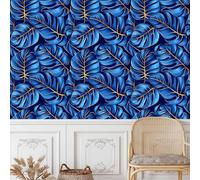 Carta da Parati Adesiva Muro per Mobili Camera da Letto Piante Della Giungla Carta da Parati Autoadesiva 50×1500CM Foglie Tropicali Blu-oro Pellicola Adesiva per Mobili Armadio Cucina Impermeabile