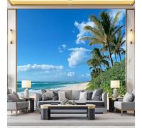 Carta da Parati Adesiva Paesaggio Marino Hawaiano 250x175 cm, Carta da Parati Autoadesiva in Tessuto Non Tessuto con Cielo Azzurro Spiaggia Palme, Decorazione da Parete per Soggiorno e Camera da Letto