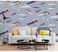 Carta da Parati Airplane Grigio Blu Carta da Parati Bambini Camera da Letto Adulto Soggiorno Cucina TV Sfondo Tessuto di Seta Decorazione Senza Colla 274x254cm