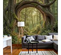 Carta Da Parati Alberi, archi, sentieri di pietra 350x256cm Wallpaper Carta Da Parati Murale 3D, Stile fantasy Moderni Per Soggiorno E Camera Da Letto, XXL Decorazione Murale 3D, Verde chiaro