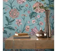 Carta Da Parati Floreale Verde Teal Amelie Ortensia Foliage Rasch 260155