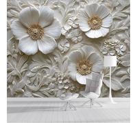 Carta Da Parati Anemoni E Margherite 3D Fotomurali Fiori Bianchi Intagliati Decorazione da Muro XXL Poster Gigante Design per Camera letto, Soggiorno, 150x105cm, Bianco