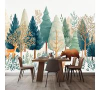 Carta da parati Animale Orso Bruno Pino 400x280 cm Murale Carta da parati Stampa 3D Moderna, Fotomurale Decora per Camera Letto, Soggiorno, Stanza Bambini