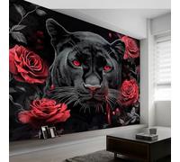 Carta Da Parati Animale Pantera Rosa Nero Rosso 350 X 256 Cm(Wxh),3D Tessuto Non Tessuto Carta Da Parati Camera Letto Moderna Soggiorno Per Decorazione Della Parete Della Sala Da Pranzo