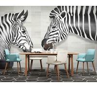 Carta Da Parati Animale Zebra Soggiorno Camera Da Letto Carta Da Parati In Tessuto Non Tessuto Decorazione Murale 300Cm(W) X210Cm(H)