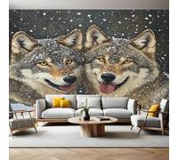 Carta da Parati Animali due lupi grigi Fotomurali Effetto 3D Poster 450 x 315 cm Murale Poster Moderna Decor per Camera da letto Camera dei Bambini Soggiorno