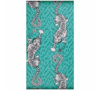 Animalia Tigre Carta da Parati Metallico - W0105/05 Verde Blu Emma J Shipley