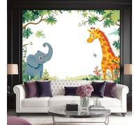 Carta Da Parati Animati Elefante E Cervo Ai Margini Della Giungla 3D Fotomurale - Poster Gigante Da Parete Per Camera Da Letto, Soggiorno,Corridoio - Murale 200 X 140 Cm