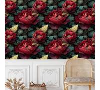 carta da parati antimuffa 44 X100Lcm Fiore Di Rosa Rossa Vintage carta da parati anti umidità Stile moderno e pulito per ambienti domestici o professionali, senza forature né attrezzi Z263245