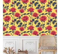 carta da parati antimuffa 44 X100Lcm Fiori Rossi, Foglie Verdi Di Rosa carta da parati anti umidità Stile moderno e pulito per ambienti domestici o professionali, senza forature né attrezzi Z263379