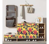carta da parati antimuffa 44 X100Lcm Fiori Rossi, Foglie Verdi Di Rosa carta da parati anti umidità Stile moderno e pulito per ambienti domestici o professionali, senza forature né attrezzi Z263403