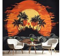 Carta Da Parati Arancione E Nero Isola Delle Palme Effetto 3D 300X210Cm Fotomurale Cucina Murales Xxl Poster Gigante Design Casa Paesaggio Retrò Per Soggiorno Camera Da Letto Corridoio Sala Da Pranzo