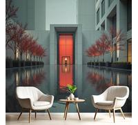 Carta Da Parati Architettura Moderna Alberi 3D Effetto 350X256Cm Carta Da Parati Murale Minimalista Realistico Carbone Fotomurale Facile Da Installare Sala Pranzo Corridoio Fotomurale Da Parete