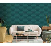 Carta Da Parati Art Déco Con Motivo A Strisce & Metallico - Verde