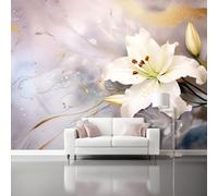 Carta Da Parati Arte Moderna Bianco Giglio Motivo Oro 3D Fotomurale - Design Moderno In Tessuto Non Tessuto Per Soggiorno Camera Da Letto Cucina - Murale 250 X 175 Cm