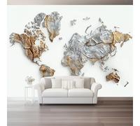 Carta Da Parati Arte Moderna Mappe Texture Metalliche Panoramica 3D Non Tessuto - Oro Argento Fotomurale Per Soggiorno, Camera Da Letto, Ufficio, Poster Gigante Design Moderno 300 X 210 Cm