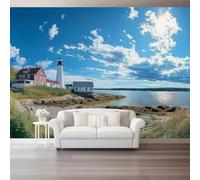 Carta da parati artistica 3D in tessuto non tessuto Faro Naturale Cielo Azzurro 350 x 256 cm Carta da parati decorazione murale per soggiorno e camera da letto, Blu