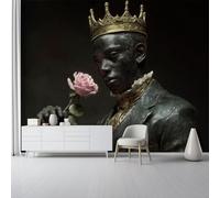 Carta da parati artistica 3D in tessuto non tessuto Figura Astratta Statua Maschile Nera 250 x 175 cm Carta da parati decorazione murale per soggiorno e camera da letto, Corona D'Oro