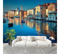 Carta Da Parati Artistico Fotomurale Paesaggio Della Città Sull'Acqua Di Venezia Poster Gigante Da Parete Per Camera Da Letto, Soggiorno,Corridoio Blu Decorazione D'interni Murale 250x175 cm
