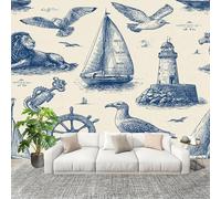 Carta Da Parati Artistico Fotomurale Tema Nautico Dell'Oceano Poster Gigante Da Parete Per Camera Da Letto, Soggiorno,Corridoio Blu Decorazione D'interni Murale 400x280 cm