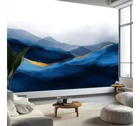 Carta da parati astratta con onde ad acquerello e montagne, 250 x 175 cm, carta da parati blu per camera da letto, soggiorno, cameretta dei bambini, decorazione artistica da parete in stile Art Deco