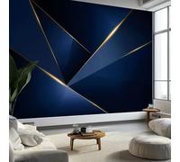 Carta da parati astratta geometrica con linee triangolari 400 x 280 cm, blu murales per camera da letto, soggiorno, cameretta dei bambini, decorazione artistica da parete art deco - carta da parati