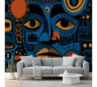 Carta Da Parati Astratto Geometrico Volti Blu Arancione 3D Fotomurale - Poster Gigante Da Parete Per Camera Da Letto, Soggiorno,Corridoio - Decorazione Murale 200 X 140 Cm