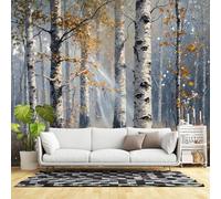 Carta da parati autoadesiva di dimensioni personalizzate, foresta nebbiosa serena, radura di querce frastagliate, tronchi muschiati, tessuto autoadesivo da parete (senza PVC) rimovibile grande carta