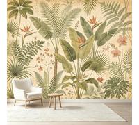 Carta da parati autoadesiva in tessuto con foglie tropicali botaniche vintage e uccelli del paradiso, rimovibile, grande, decorazione da parete per soggiorno, camera da letto, ufficio