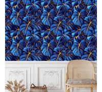 Carta da Parati Autoadesiva Piante Tropicali 40×300CM Foglie Di Pianta Della Giungla Blu Carta da Parete Vintage Pellicola Decorativa per Mobili in PVC Vinile Soggiorno Camera Adesiva da Parete