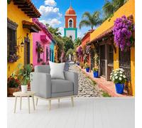Carta da parati autoadesiva rimovibile con tetti in terracotta color pastello della città messicana, per soggiorno, camera da letto, negozio, ufficio, bambini